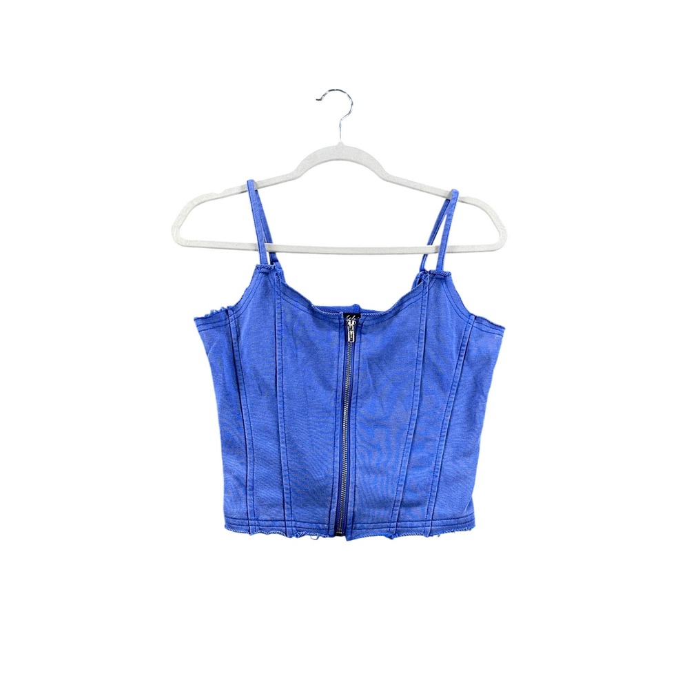Athina Blue Corset Zip Front Camisole Crop Top Small NWT
